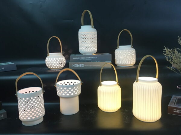 The porcelain lantern with handle, can add LED light if needed.