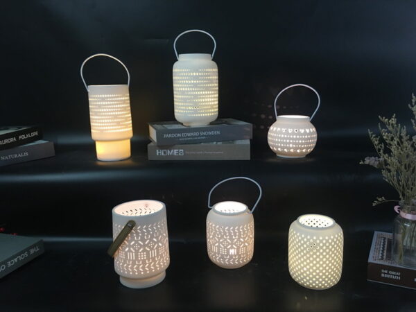 The porcelain lantern with handle, can add LED light if needed.