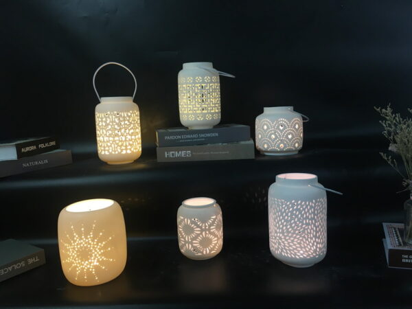 The porcelain lantern with handle, can add LED light if needed.