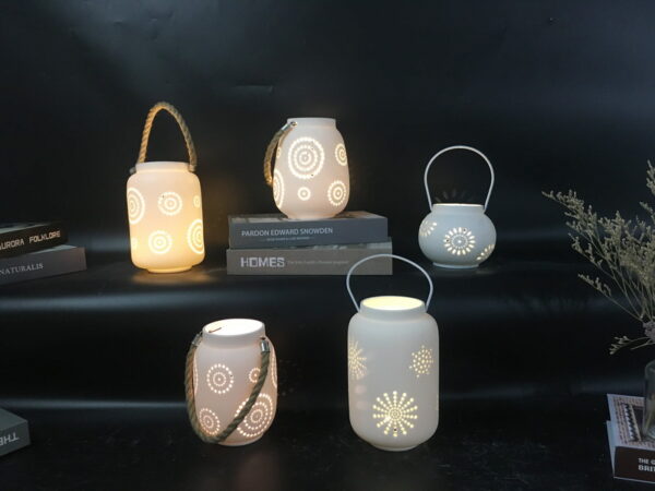 The porcelain lantern with handle, can add LED light if needed.