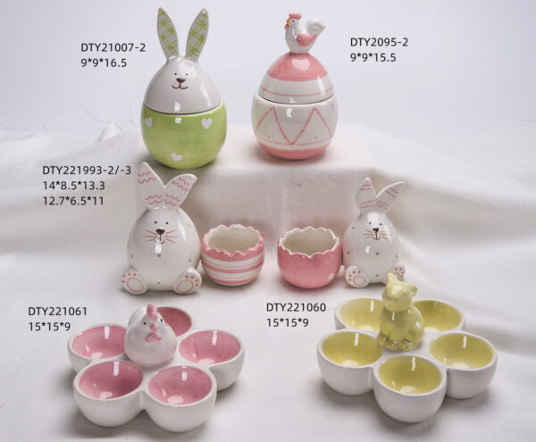 Dolomite Easter products bunnies pot/egg holders with hand painting colors